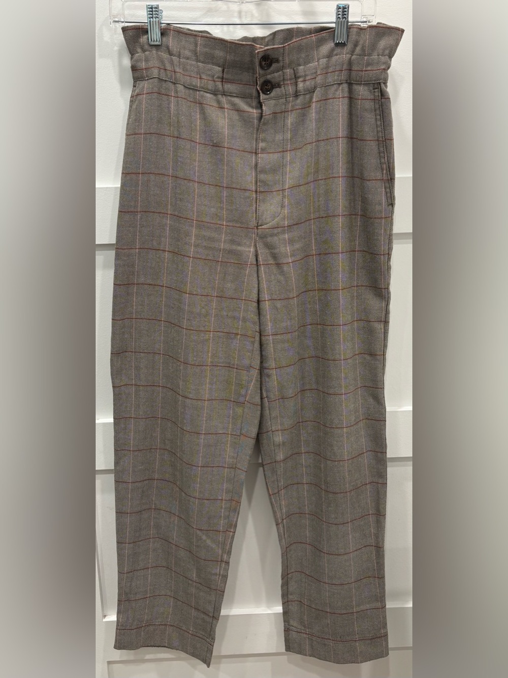 Madewell Gray Plaid Dress Pants with Red Windowpane
